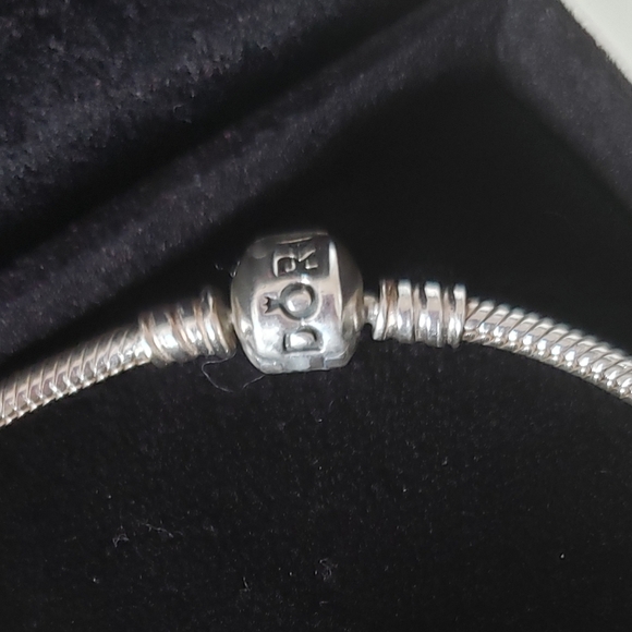 Pandora Silver Bracelet  Three Charms Pink Diamond Piece Sign Pearl Hearts Heart - Picture 5 of 6